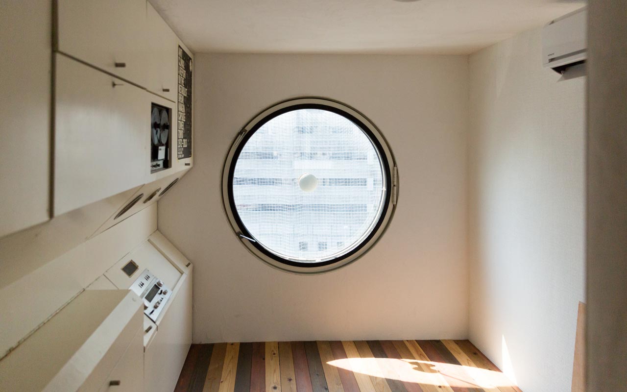 inside a renovated room at nakagin capsule tower