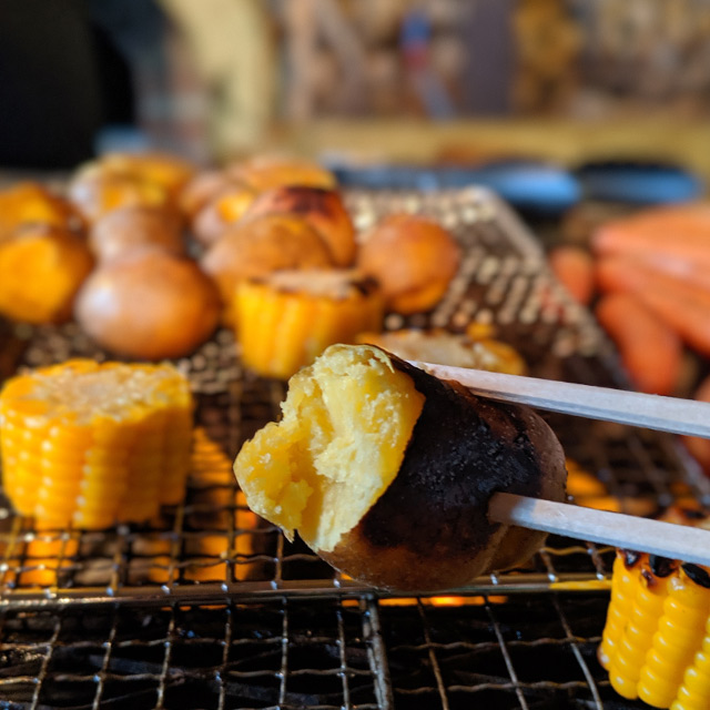 grilled potatoes and corn