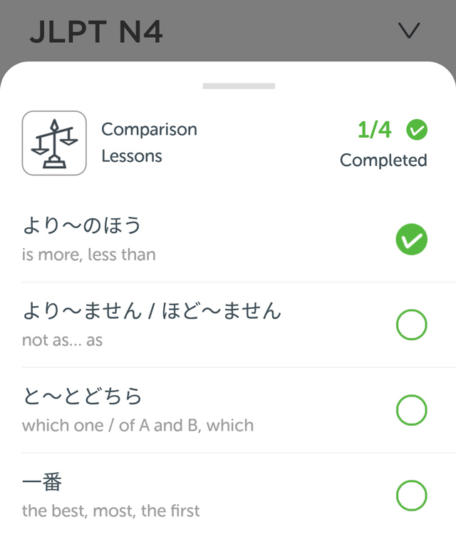 grammar list from bunpo app